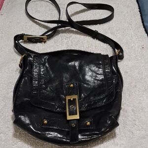 Kooba Black Leather Crossbody Bag with Gold Accents